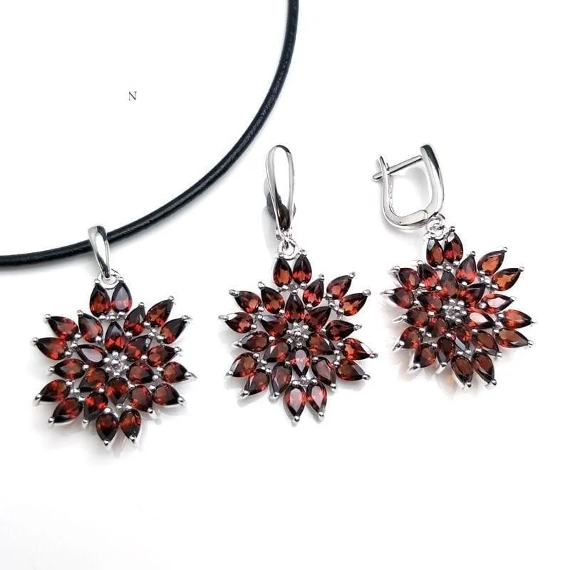 Magnetic Closure Drop Earrings for Easy -Red Mozambique Garnet Pendant Earrings Gemstone Jewelry Set