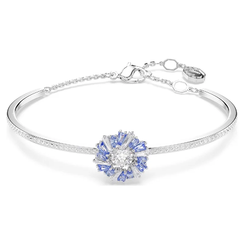 Bangles with rainbow moonstone for color play -Swarovski Idyllia Blue Flower Bracelet