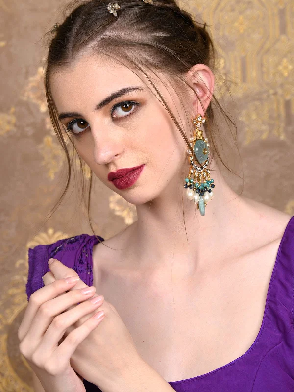 Ethnic Drop Earrings with Tribal Design -Odette Women Blue Peacock Dangler Earrings