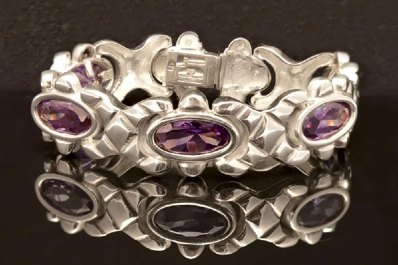 Bracelets with amethyst stones for purple charm -Byzantine Bracelet in Sterling Silver with zircon (B-26)