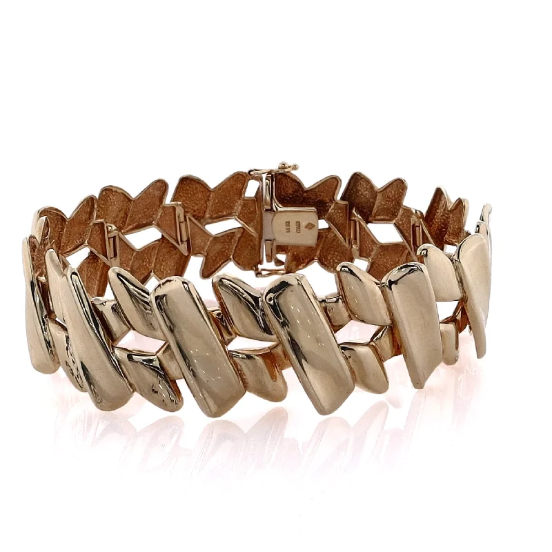 Bracelets with etched floral bands for detail -Estate 14 Karat Yellow Gold Polished Double Tiered Diagonal Bar Design Bracelet