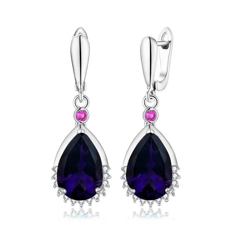 Adjustable Drop Earrings for Custom Fit -Water Drop Genuine African Amethyst 10ct Gemstone 925 Sterling Silver Clasp Earrings