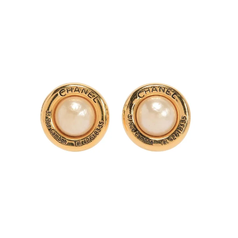 Gold Drop Earrings for Women -Chanel Vintage Gold & Pearl Large Round Clip Earrings