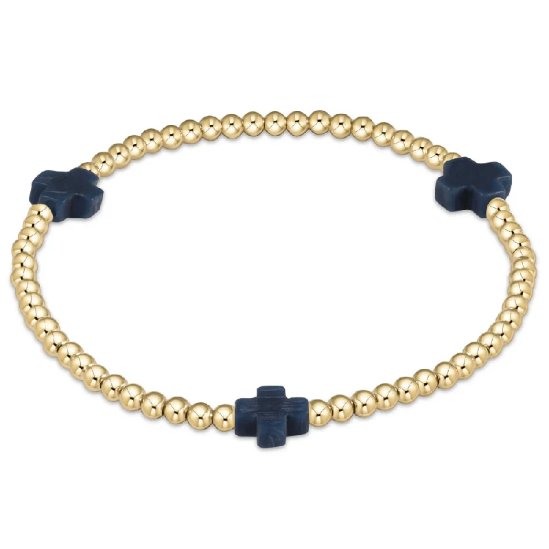 Bangles with peacock ore for iridescent glow -enewton 6.5" Signature Cross Gold Pattern 3mm Bead Bracelet - Navy