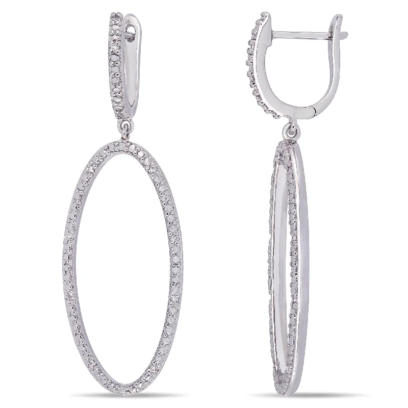 Drop Earrings for Shopping Trip -Mimi & Max 1/10ct TW Diamond Oval Drop Earrings in Sterling Silver