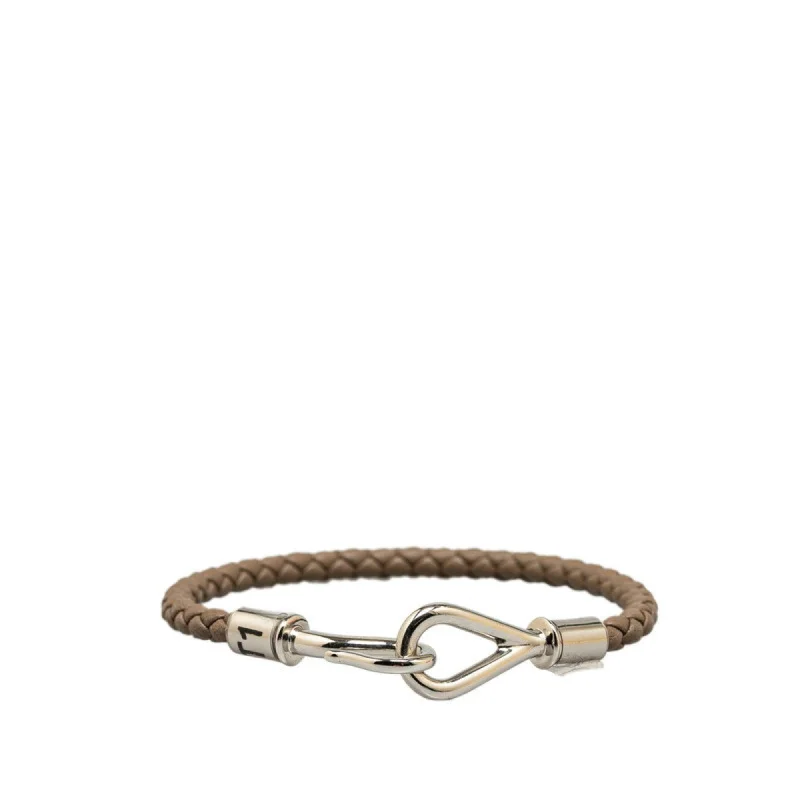 Bracelets with citrine stones for warm tones -Hermes Etoupe  ish Leather Charm Bracelet (Pre-Owned)