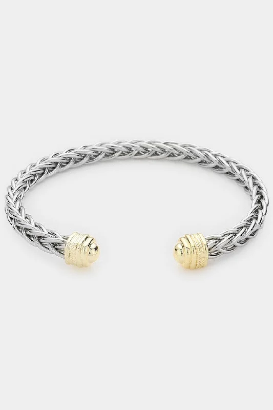 Bangles with herkimer diamonds for raw clarity -Two Tone Metal Cuff Bracelet