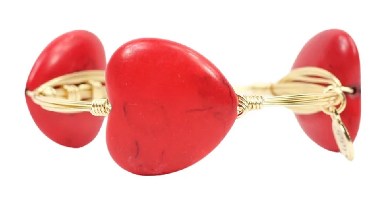 Silver bangles featuring vibrant turquoise stone inlays -The Red Heart Bangle Bracelet