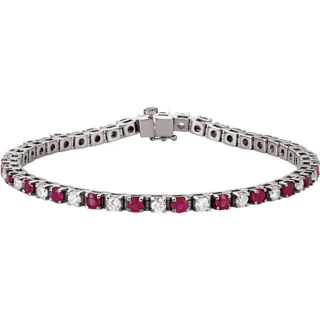 Bracelets with hematite for sleek metallic sheen -14KT GOLD 3.68 CTW RUBY & 2.30 CTW DIAMOND TENNIS BRACELET