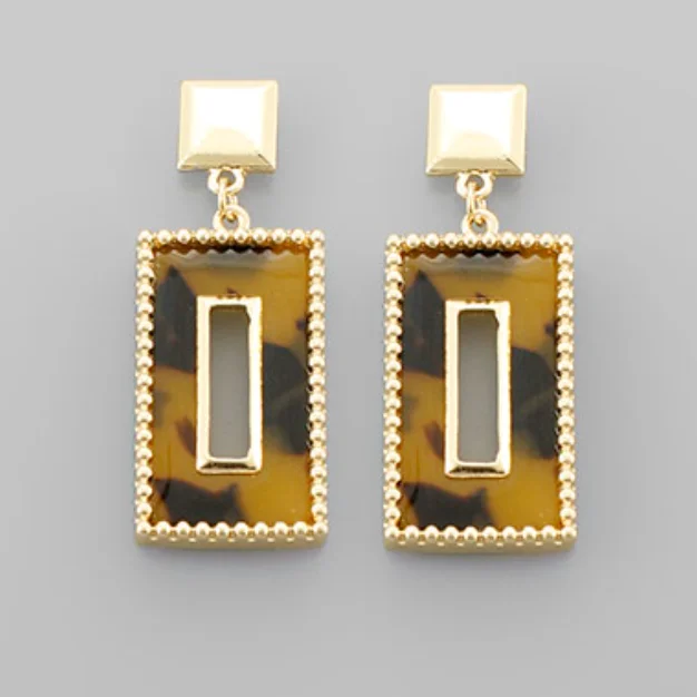 Drop Earrings with Animal Motifs -Gold Trimmed Square Earrings