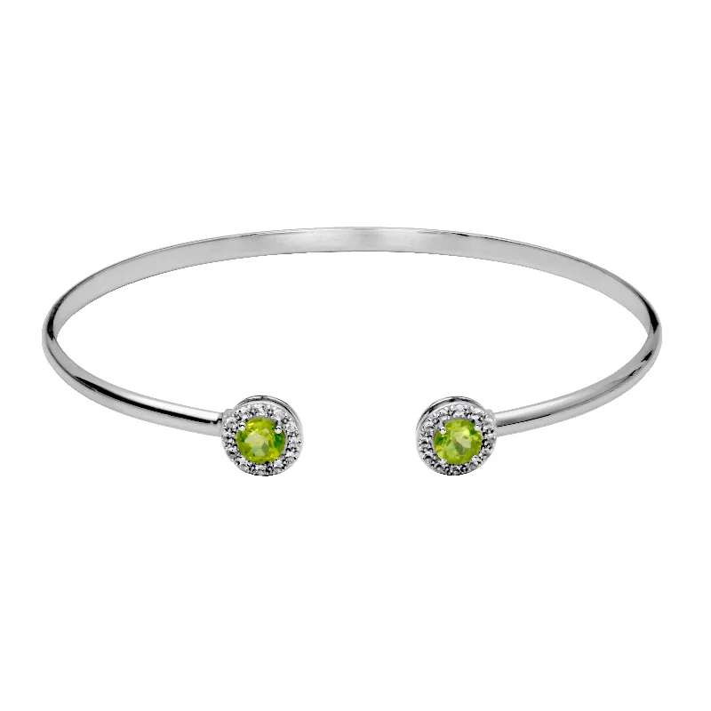 Bangles with pave-set diamonds for dazzle -Sterling Silver Genuine Peridot White Topaz Cuff Bracelet