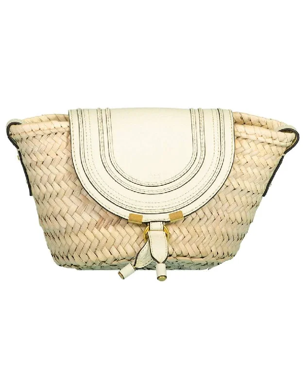 Stylish women's bags with open-top design and multiple pockets for easy access-Marcie Leather-Trimmed Raffia Bag