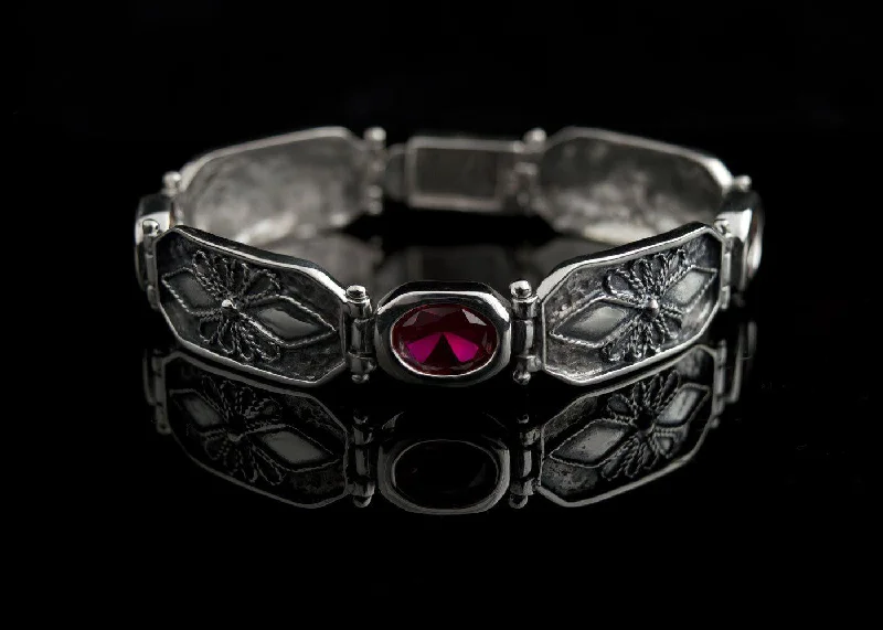 Bangles with bold onyx stones for contrast -Byzantine Bracelet in Sterling Silver with zircon (B-29)