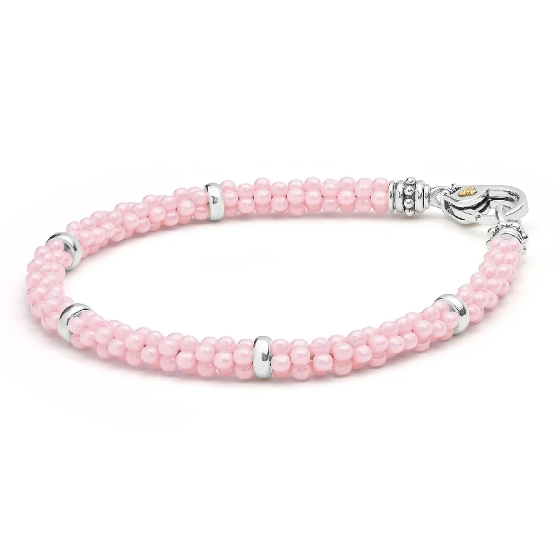 Bracelets with raw moonstone for mystic beauty -Pink Five Silver Station Ceramic Bracelet | 5mm