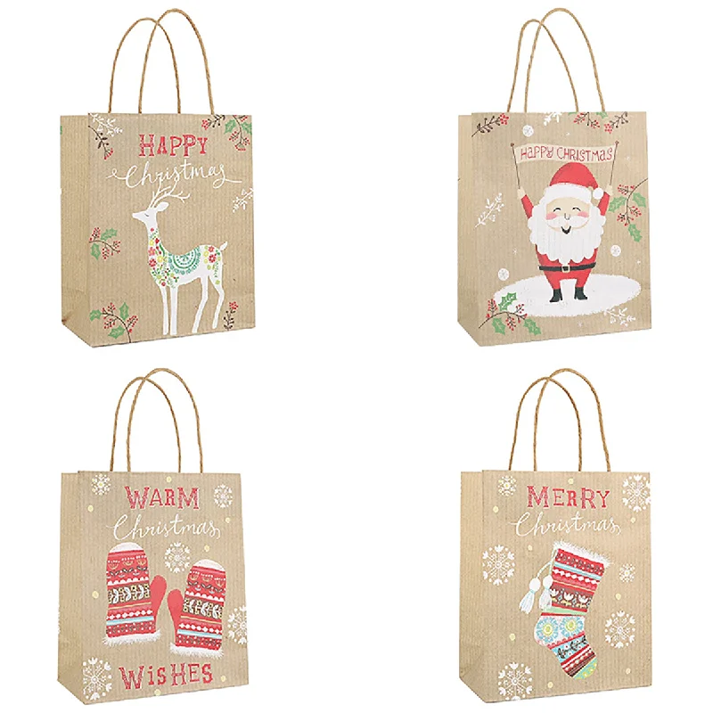 Women's bags with adjustable shoulder straps and multiple compartments for convenience-Christmas Kraft Paper Santa Gift Bag Candy Chocolate Cookies Bag Merry Christmas Decorations