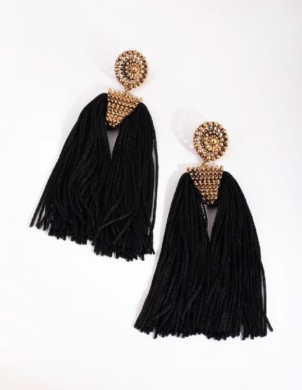 African Drop Earrings with Culture -Black Tassel Drop Earrings