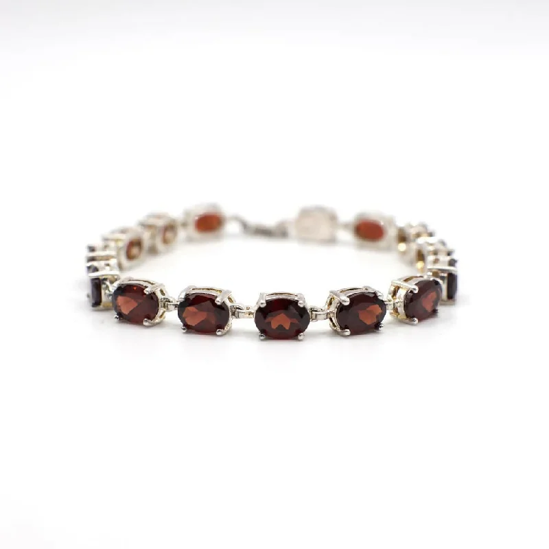 Bangles with interlocking links for uniqueness -Vintage Genuine Garnet and Sterling Silver Bracelet