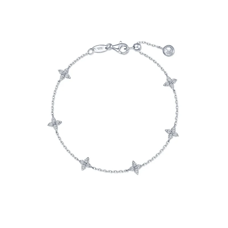 Gold bracelets with delicate diamond charm accents -Floral Station Bracelet in Sterling Silver