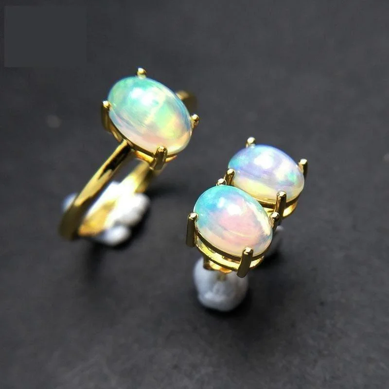 Vintage Drop Earrings with Patina -Top Quality Opal Ring and Earrings Jewelry Set