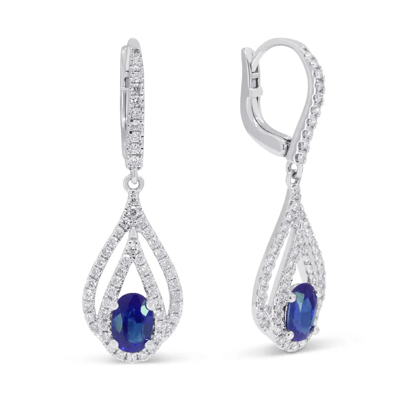 Animal Print Drop Earrings for Fun -6.5 16.9 Mm 0.80Ct Sapphire Drop/dangle Earrings In 14K White Gold