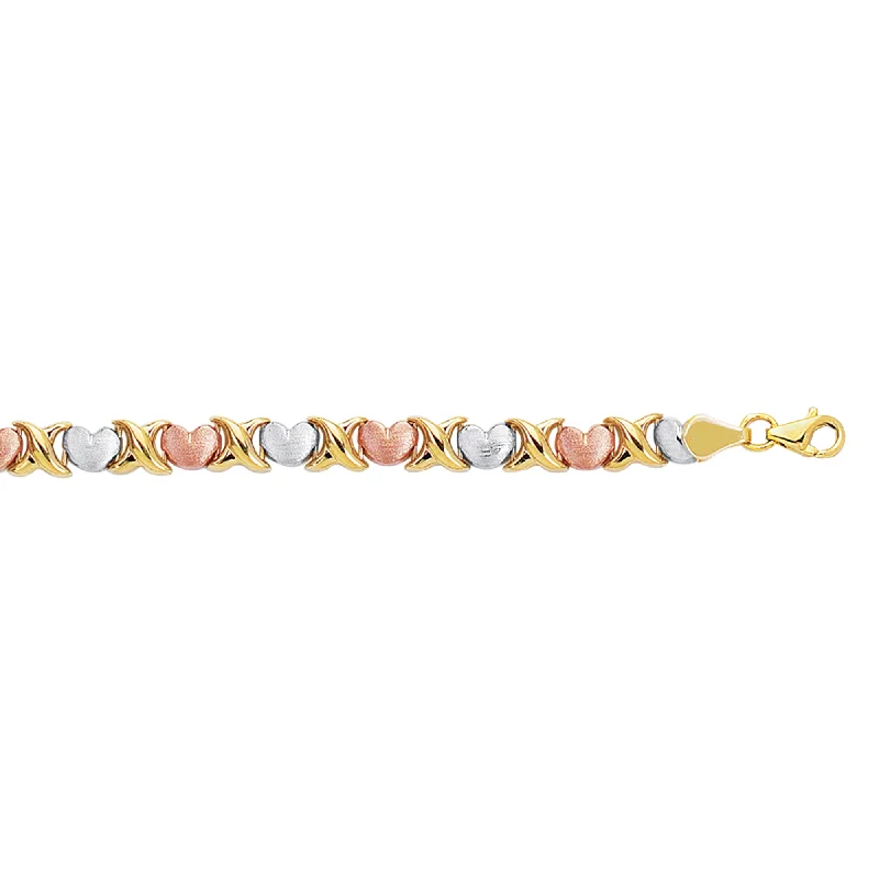 Bracelets with floral motifs for romantic touch -14K Tri-color Gold X & O Heart Stampato Bracelet