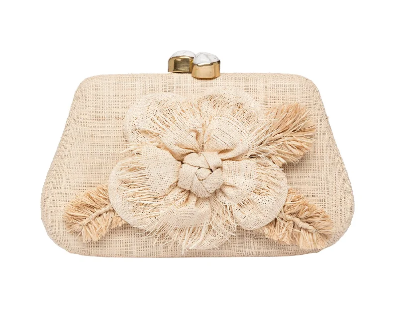 Women's bags with fold-over flap design and magnetic closure for easy access-ROSIE Camelia Clutch - Natural