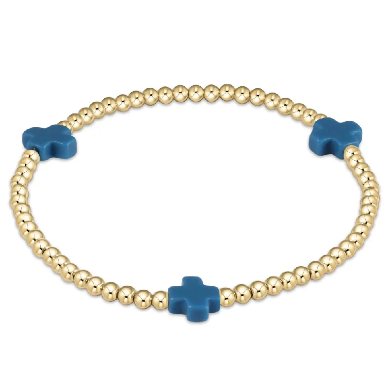 Bracelets with fluorite stones for rainbow hues -enewton 6.25" Signature Cross Gold Pattern 3mm Bead Bracelet - Cobalt