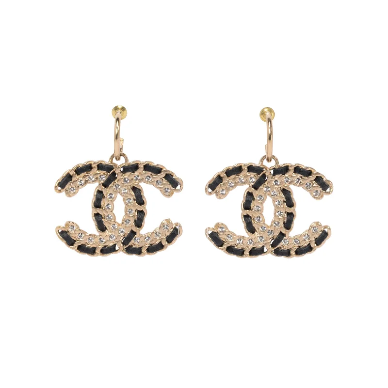 Drop Earrings for Graduation Day -Chanel Black & Gold Crystal CC Drop Earrings