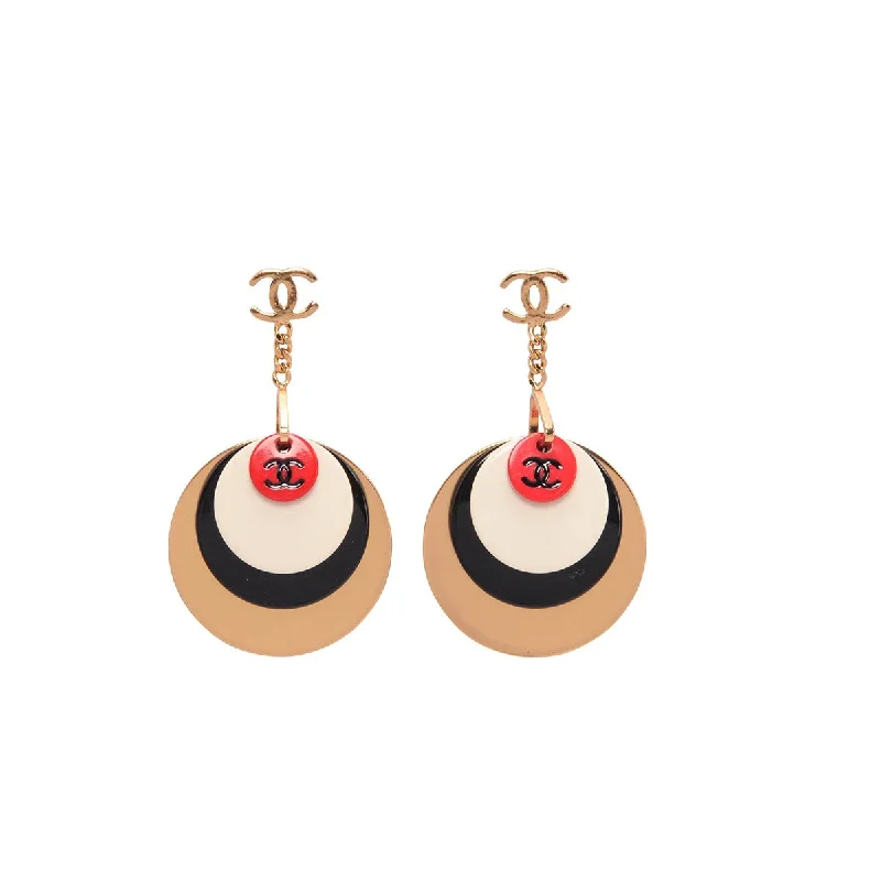 Drop Earrings for Formal Attire -Chanel Gold Enamel CC Disc Drop Earrings