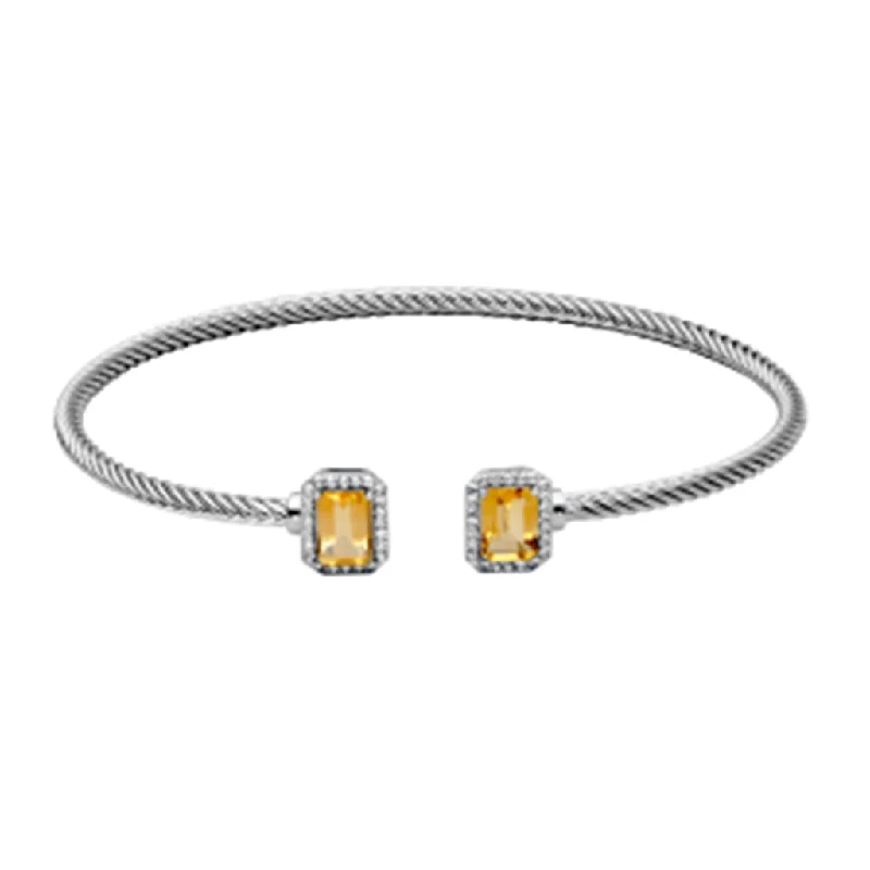 Bangles with rose-cut gems for vintage -Sterling Silver Emerald Cut Citrine & White Topaz Cuff Bracelet by Samuel B.