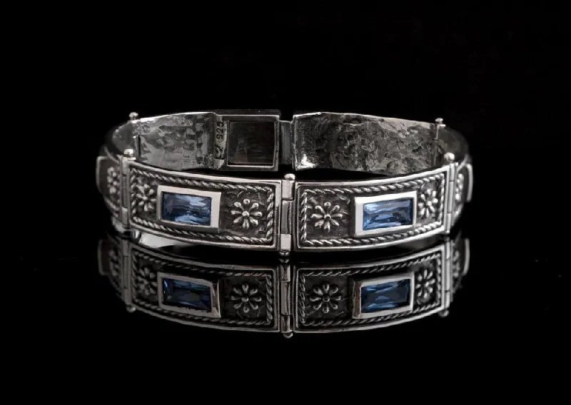 Thin bangles perfect for layering multiple styles -Byzantine Bracelet in Sterling Silver with zircon (B-27)