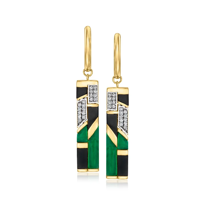 Bohemian Drop Earrings with Tassels -Ross-Simons Onyx, Green Chalcedony and . White Topaz Drop Earrings in 18kt Gold Over Sterling