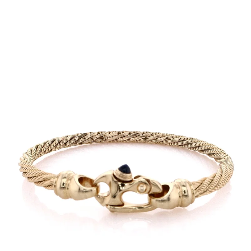 Bangles with sleek matte finish for subtlety -Estate 14 Karat Yellow Gold Cable Wire Sapphire Bracelet