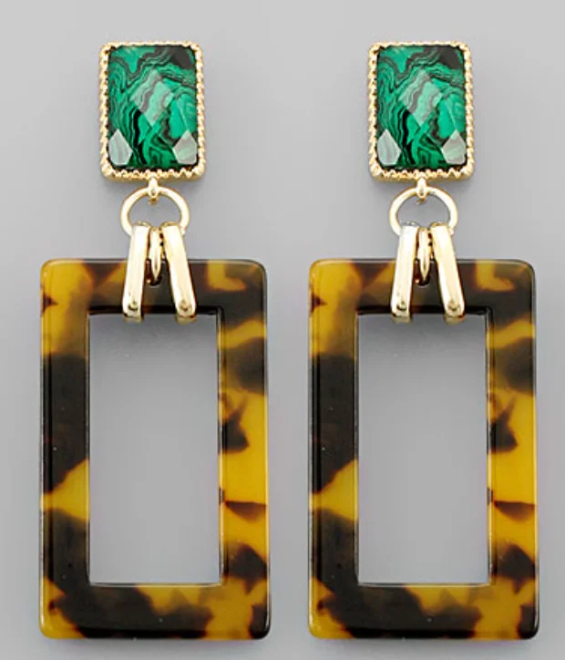 Drop Earrings with Keyhole Designs -Acrylic & Glass Square Earrings