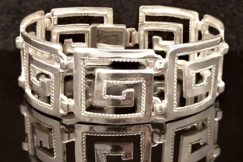 Bangles with gothic-inspired engravings for drama -Greek Key Meander Bracelet in Sterling Silver (B-73)