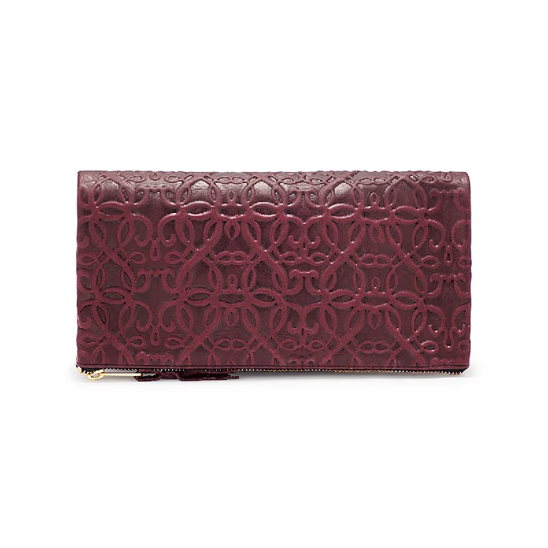 Women's bags with chic, modern design and refined leather finish for luxurious look-Fold Over Leather Clutch, Burgundy