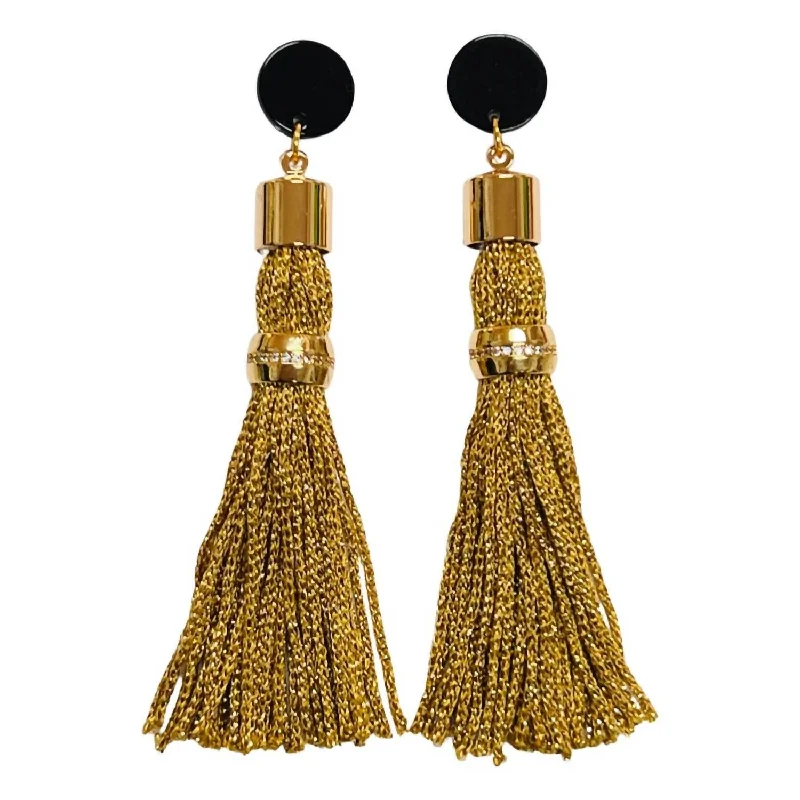 Push Back Drop Earrings for Convenience -Women's Tassel Earrings In Gold