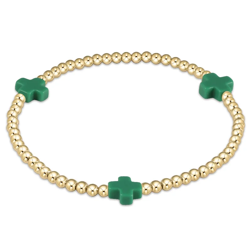 Bangles with agate slices for earthy look -enewton 6.5" Signature Cross Gold Pattern 3mm Bead Bracelet - Emerald