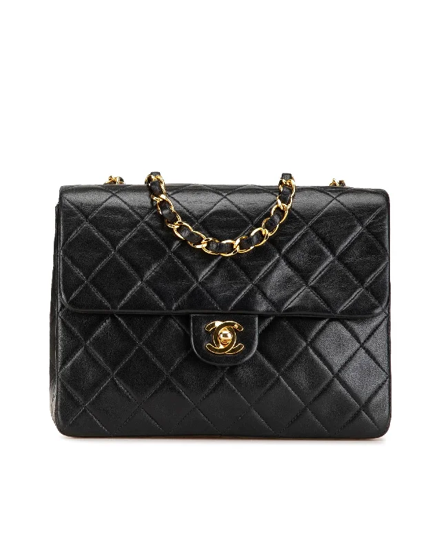 Women's bags with round design and top handle for retro-inspired style-Quilted Lambskin Chain Flap Crossbody Bag