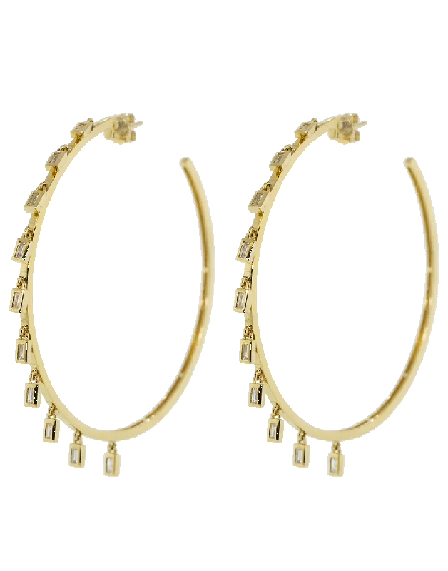 Women's bags with subtle branding and premium material for refined, understated elegance-White Diamond Baguette Dangle Hoops