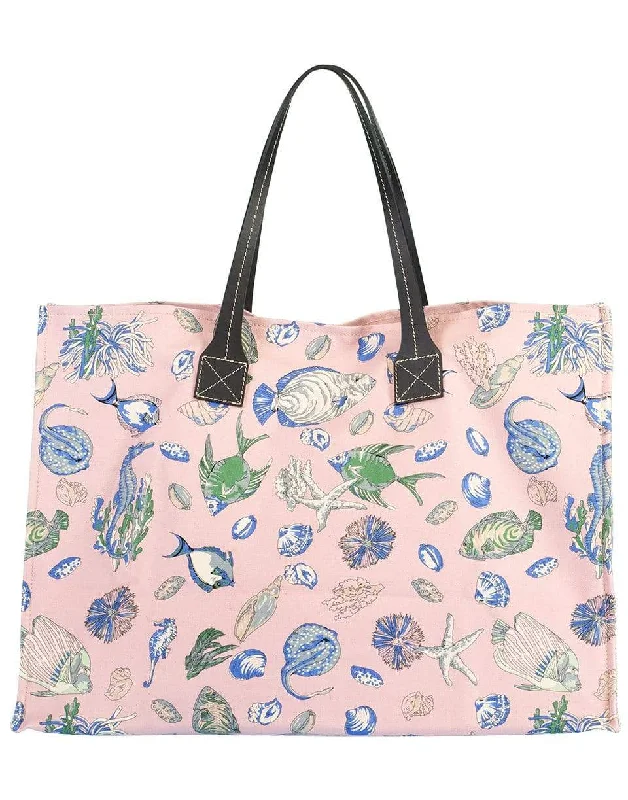 Trendy women's bags with playful pom-pom details and chic material for unique style-Fish Print Canvas Beach Bag