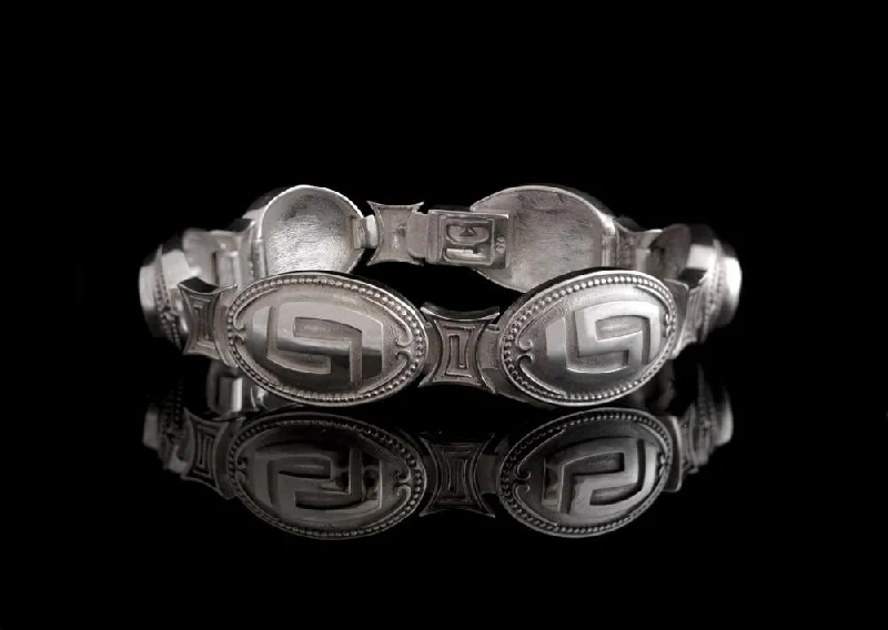 Bracelets with lotus motifs for spiritual vibe -Greek Key Meander Bracelet in Sterling Silver (B-54)