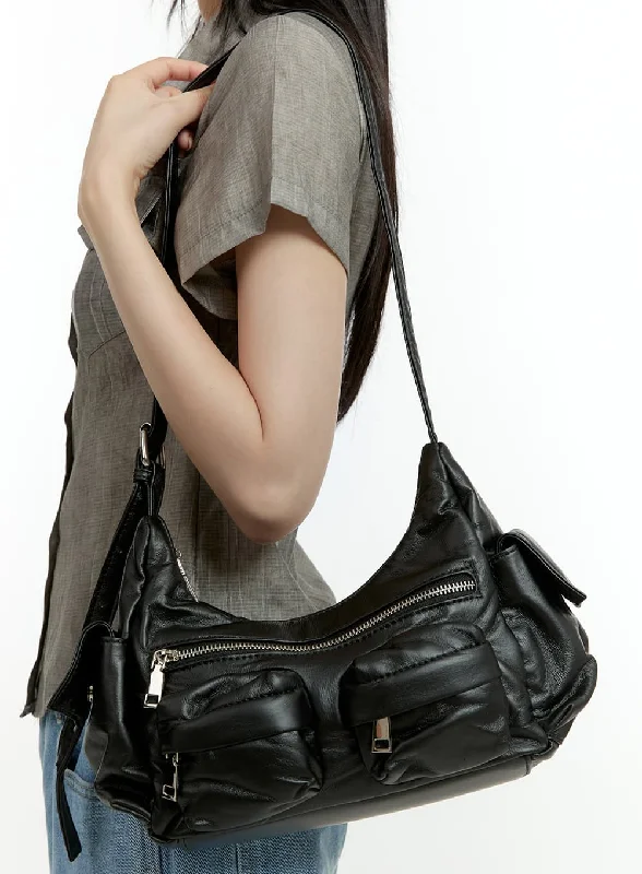 Women's bags with elegant satin finish and detachable chain strap for formal events-Double Pocketed Crossbody Bag CL426