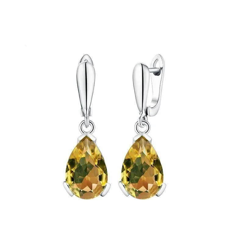 Drop Earrings with Filigree Work -Natural Citrine Gemstone Water Drop 13ct Genuine Pure 925 Sterling Silver Clasp Earrings