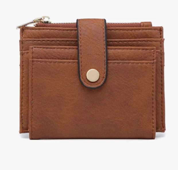 Stylish women's bags with leather material and spacious interior for essentials-Jen and Co Brown Sam Mini Snap Card Wallet