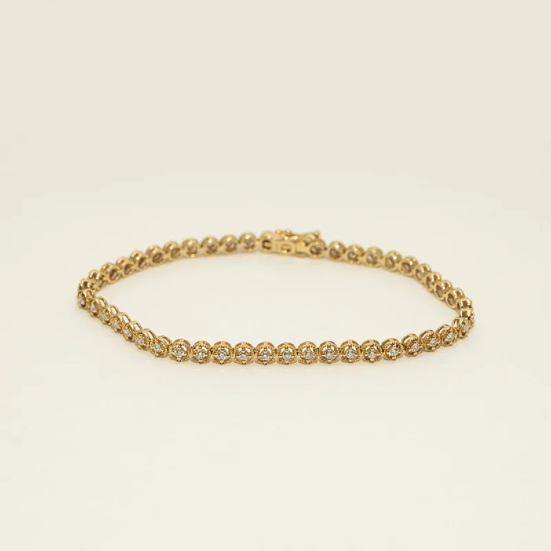 Bracelets with etched floral bands for detail -Diamond Milgrain Bracelet in 14kt Yellow Gold (1ct tw)