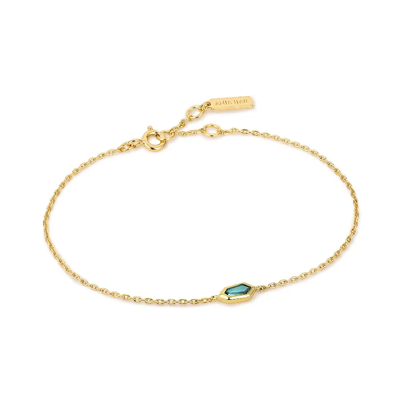 Bangles with raw sapphire for rugged chic -TEAL SPARKLE EMBLEM CHAIN BRACELET