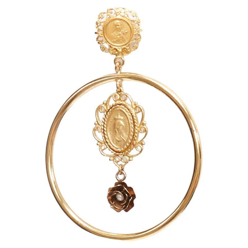 Drop Earrings with Hammered Finish -Dolce Gabbana maria pearl rose rosary hoop clip earrings