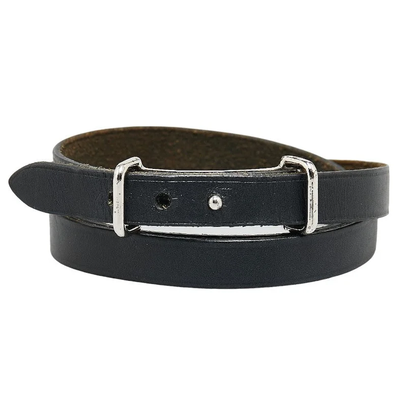 Bangles with tiger eye bands for warmth -Hermes Ap2 Leather Bracelet Black Silver