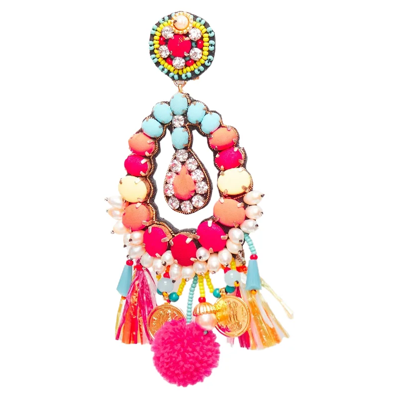 Drop Earrings with Star Motifs -Ranjana Khan Crystal Beads Multi Dangling Clip On Earrings